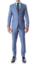 Detroit Slim Fit Blue Birdseye Peak Lapel 2pc Suit