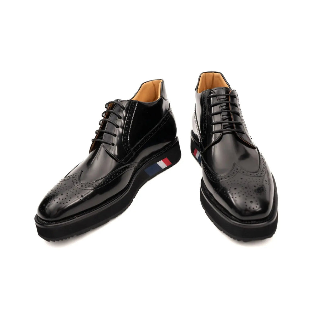Black Platform Ankle-Height Lace-Up Shoe