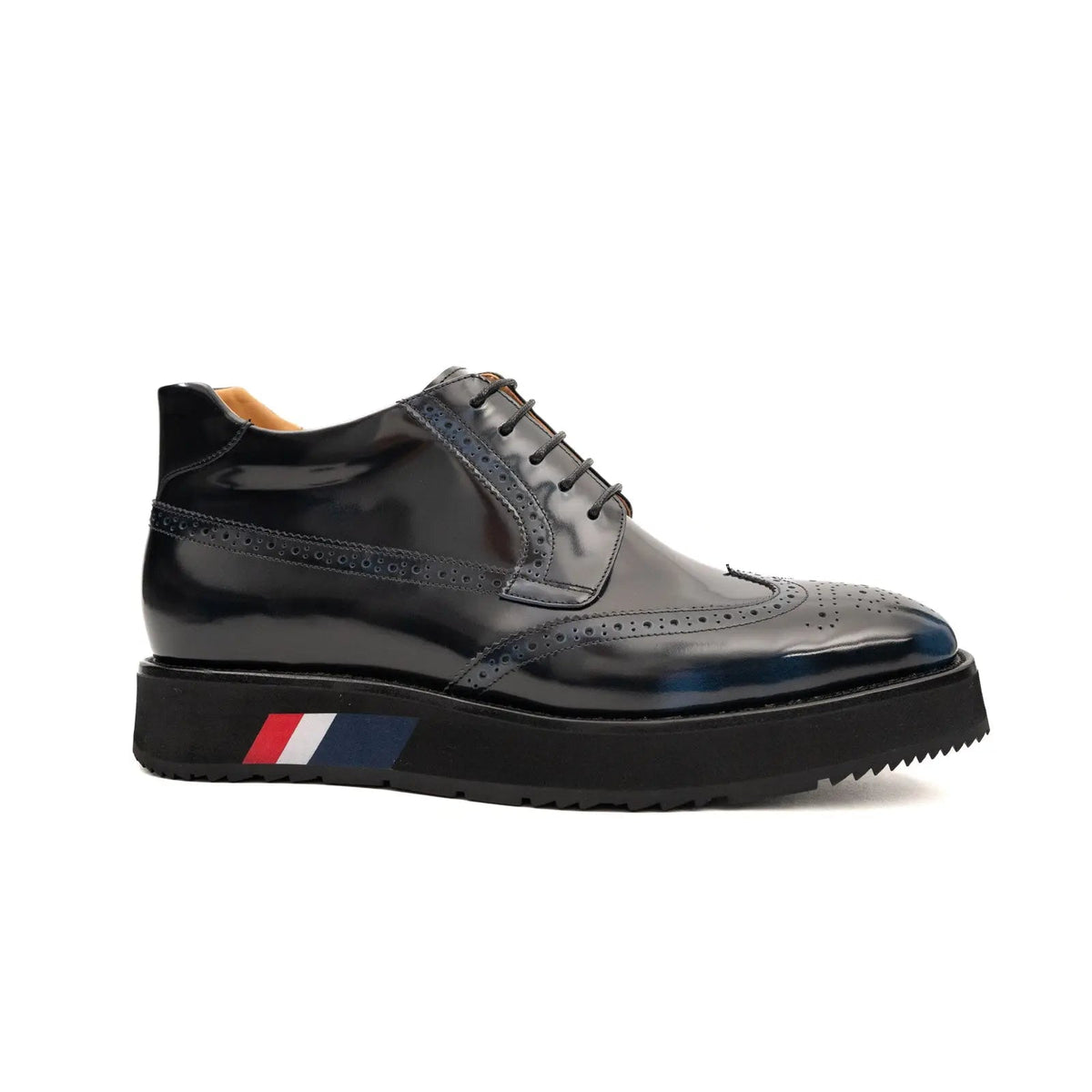Dark Blue-Black Platform Ankle-Height Lace-Up Shoe