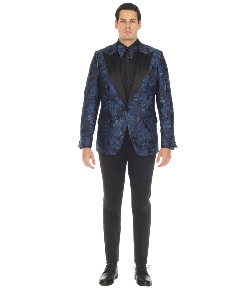 Men's Drake Blue Peak Lapel Tuxedo 1 Button 2 Vent Slim Fit Blazer