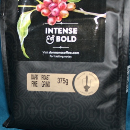 Dormans Espresso Kenya Coffee label showing dark roast fine grind 375g details