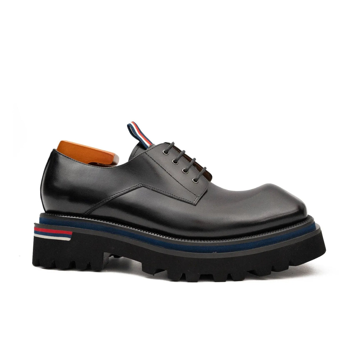 Black Square-Toe Derby Shoes with Pull Tab