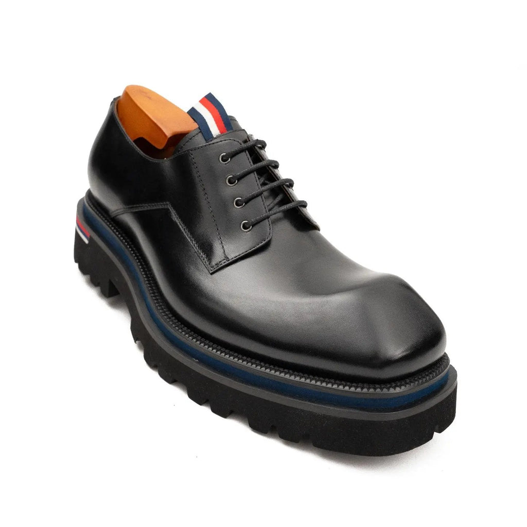 Black Square-Toe Derby Shoes with Pull Tab
