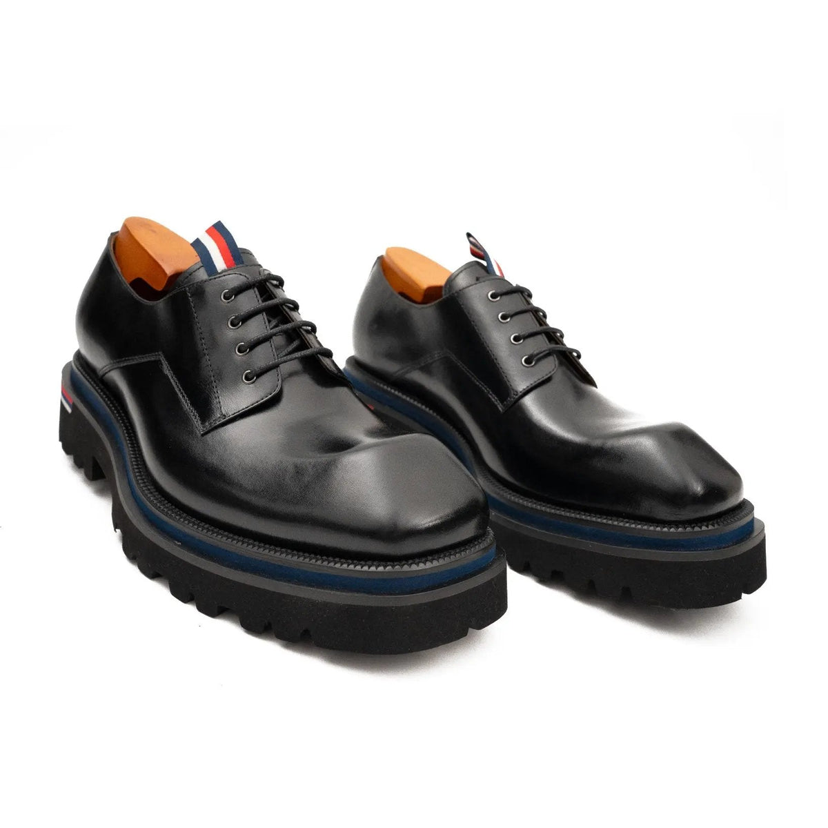 Black Square-Toe Derby Shoes with Pull Tab