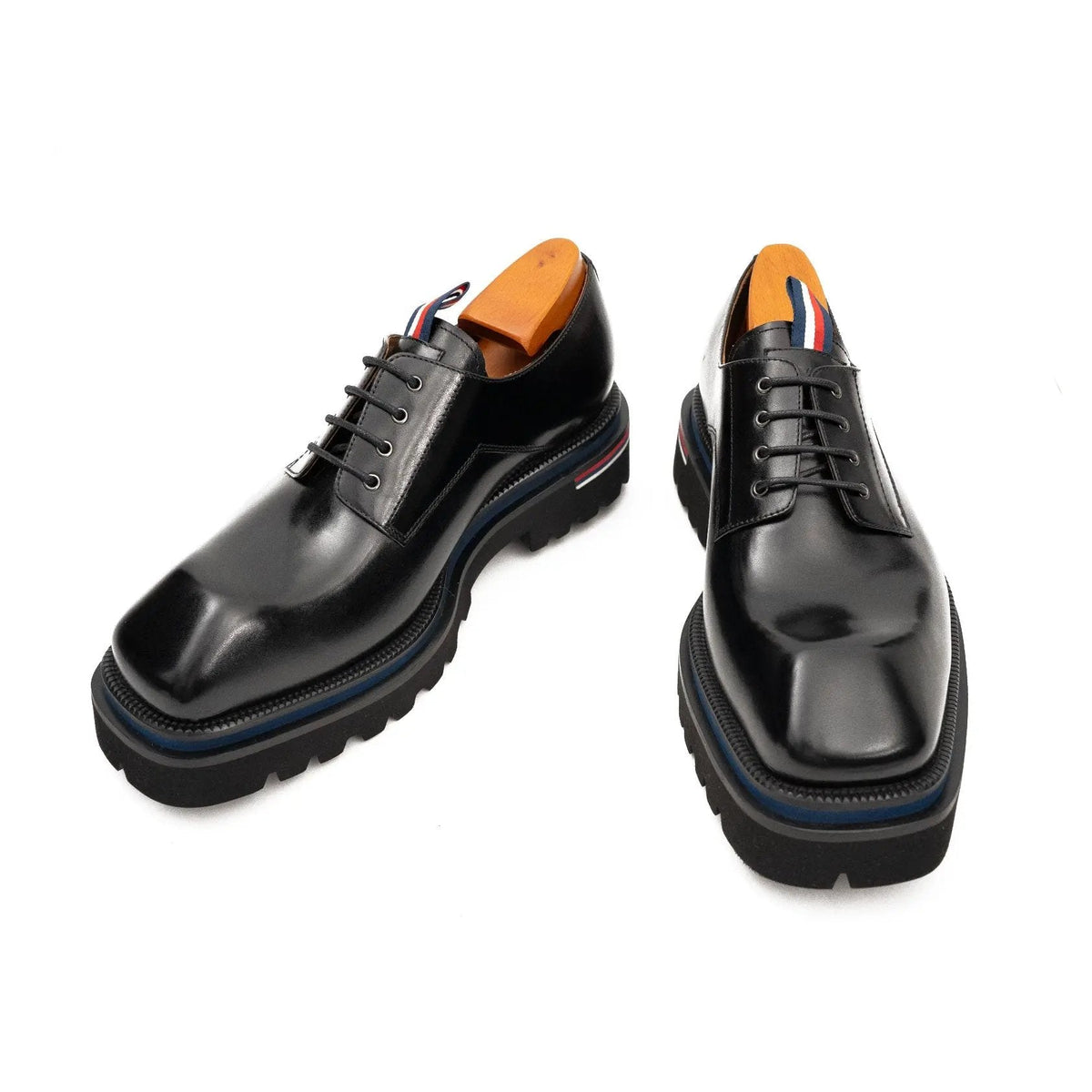 Black Square-Toe Derby Shoes with Pull Tab