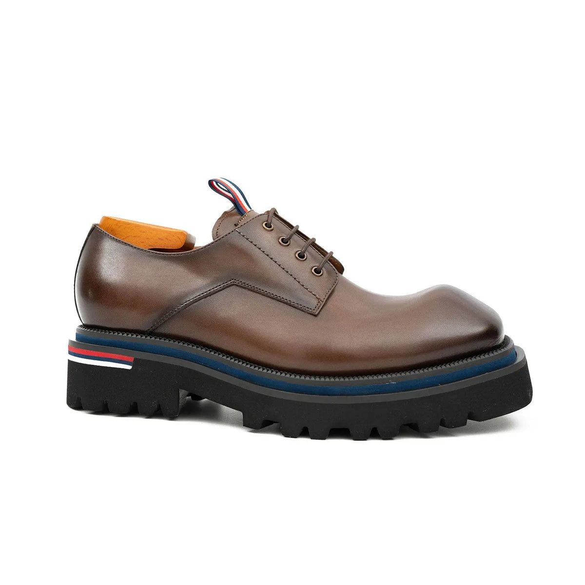 Taupe-Brown Plain-Toe Derby Shoes with Pull Tab