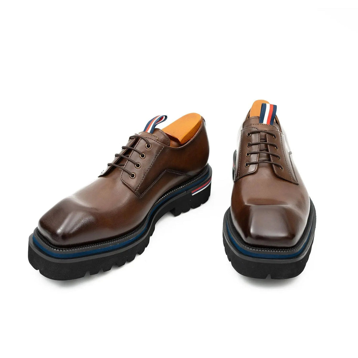 Taupe-Brown Plain-Toe Derby Shoes with Pull Tab