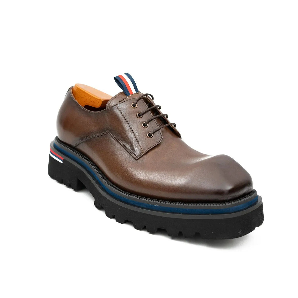 Taupe-Brown Plain-Toe Derby Shoes with Pull Tab