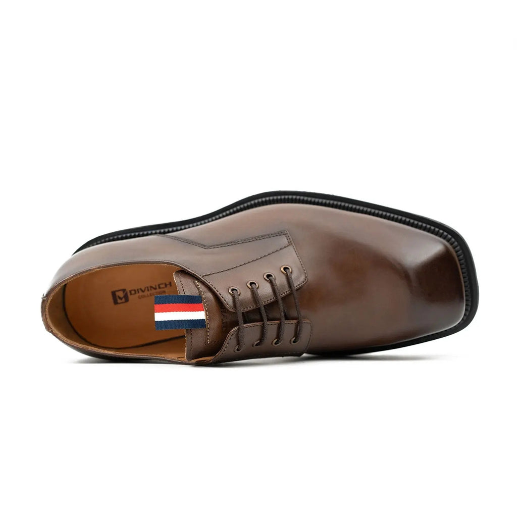 Taupe-Brown Plain-Toe Derby Shoes with Pull Tab