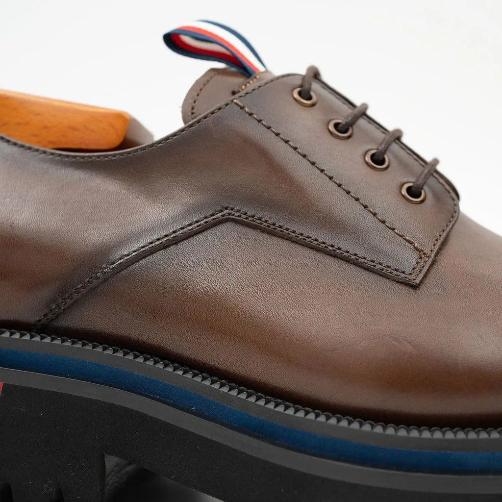 Taupe-Brown Plain-Toe Derby Shoes with Pull Tab