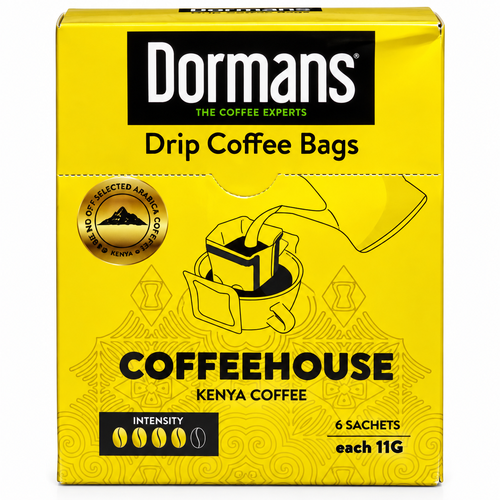 Dormans Kenyan Pour Over Drip Coffee Bags | Coffee House Medium Roast | 6 Pack Box (0.21 oz / 6g Individual Sachets)