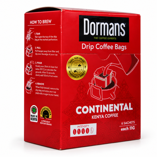 • Dormans Continental Premium Pour Over Drip Coffee Bags | Dark Chocolate & Fruit Notes | 6-Pack Box (0.21 oz / 6g Individual Sachets)