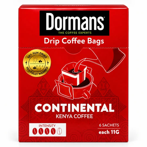• Dormans Continental Premium Pour Over Drip Coffee Bags | Dark Chocolate & Fruit Notes | 6-Pack Box (0.21 oz / 6g Individual Sachets)