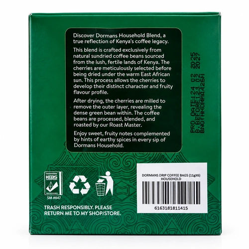 Dormans Household Blend Premium Pour Over Drip Coffee Bags | Mellow Full-Bodied Kenyan Coffee | 6-Pack Box (0.21 oz / 6g Individual Sachets)