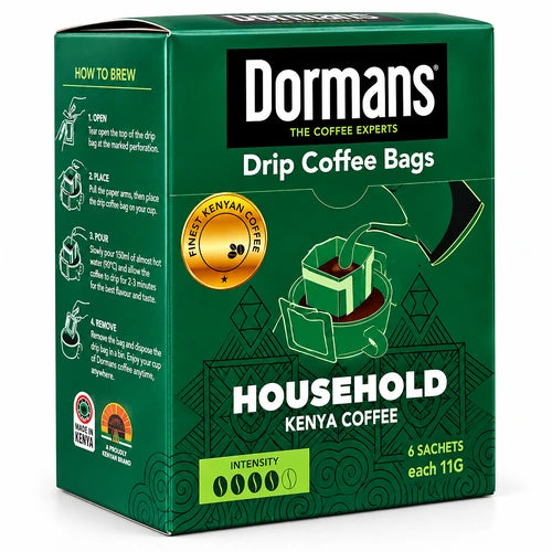 Dormans Household Blend Premium Pour Over Drip Coffee Bags | Mellow Full-Bodied Kenyan Coffee | 6-Pack Box (0.21 oz / 6g Individual Sachets)