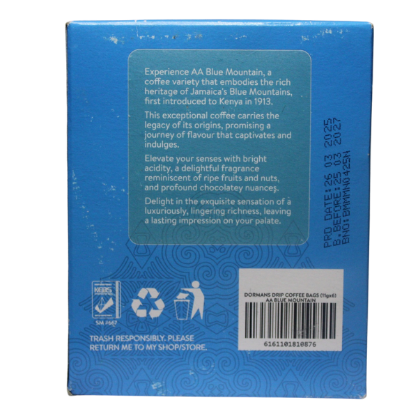 Dormans AA Blue Mountain Drip Coffee Bags 11g back package view