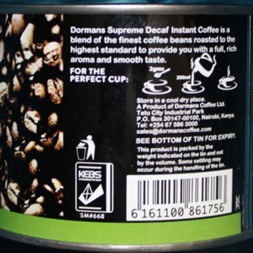 Product packaging showing coffee information and details 