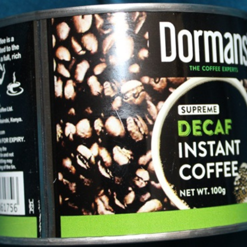 Dormans Supreme Decaf Instant Coffee 100g front can close up 