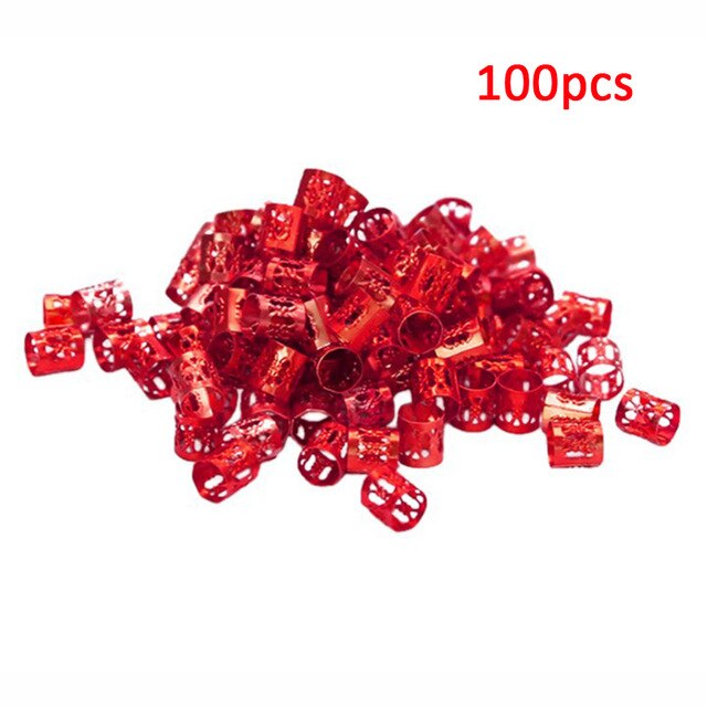 100 Pcs/set 7 Colors Mixed Beads Adjustable Hair Braids Dreadlock Beads Adjustable Hair Braid Rings Cuff Clips Tubes Jewelry
