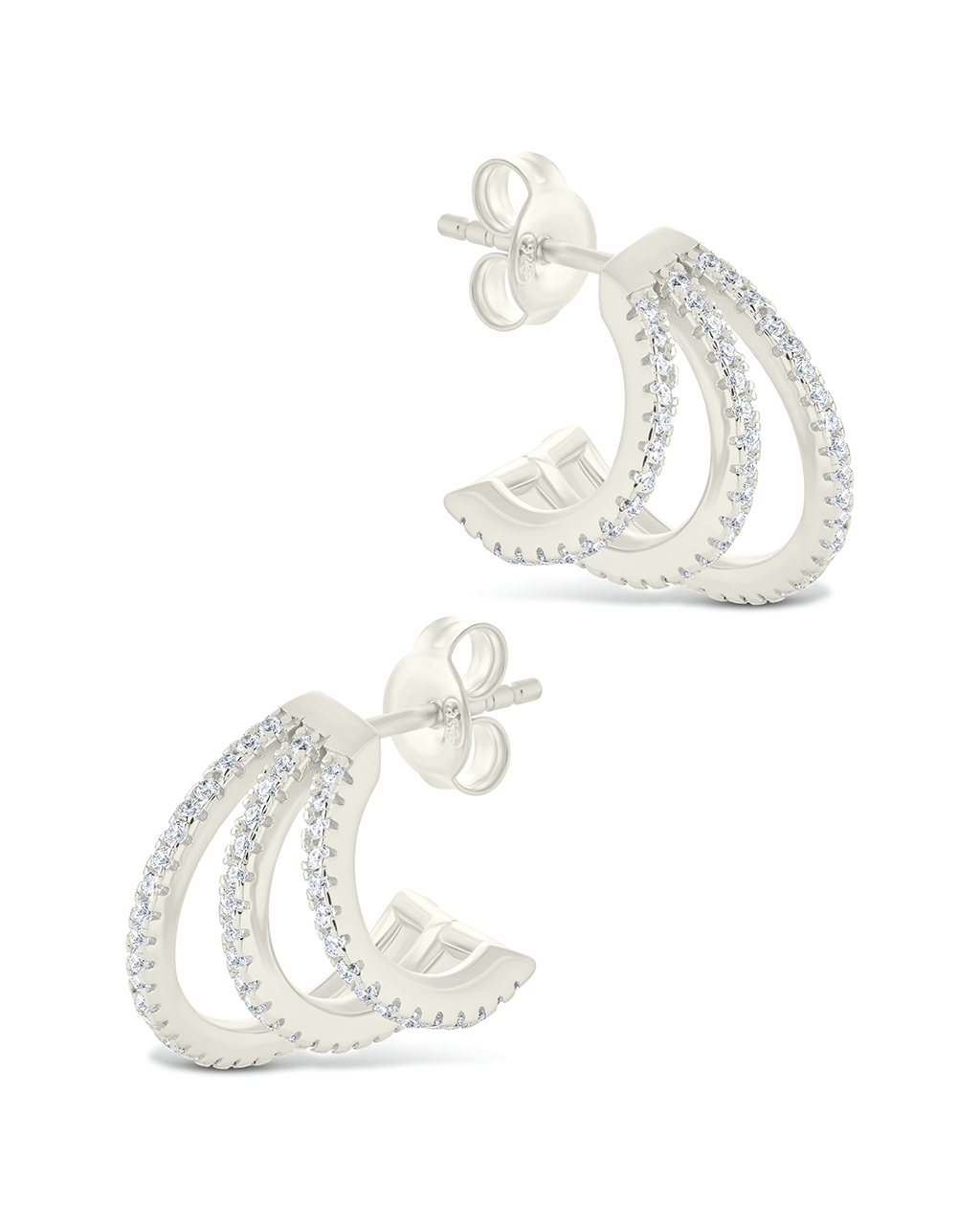 Sterling Silver Porter Triple Row CZ Huggie Hoops