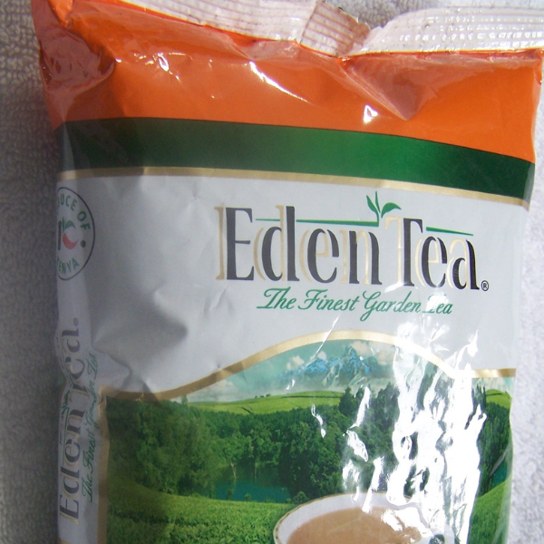 Eden Tea The Finest Garden Tea 500g close up front orange green pouch Made in Kenya