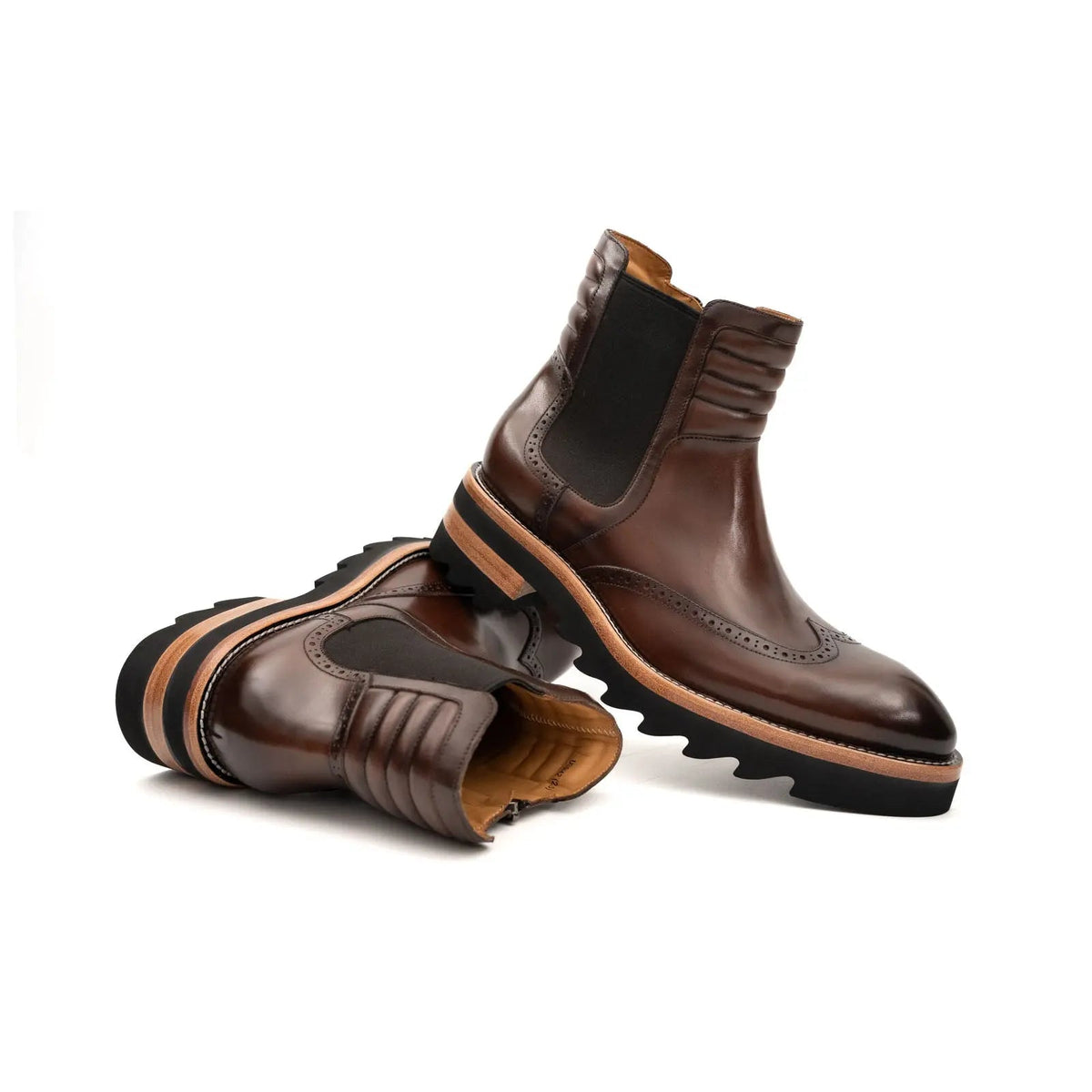 Dark Brown Lug Sole Wingtip Chelsea Ankle Boot