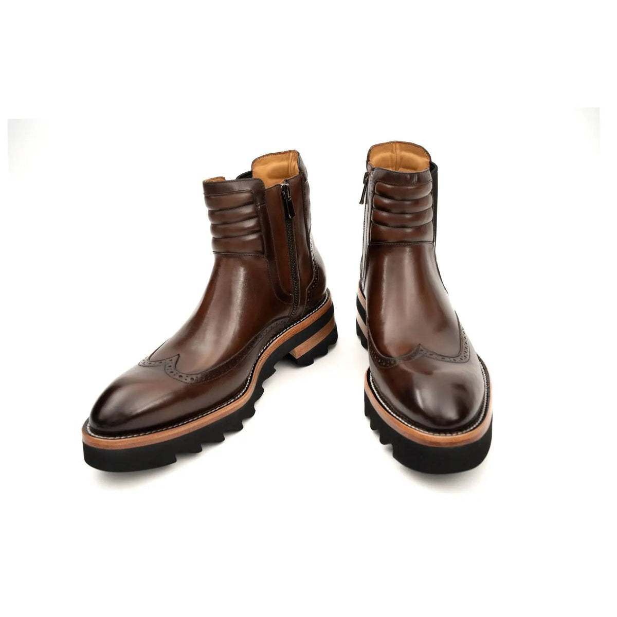 Dark Brown Lug Sole Wingtip Chelsea Ankle Boot