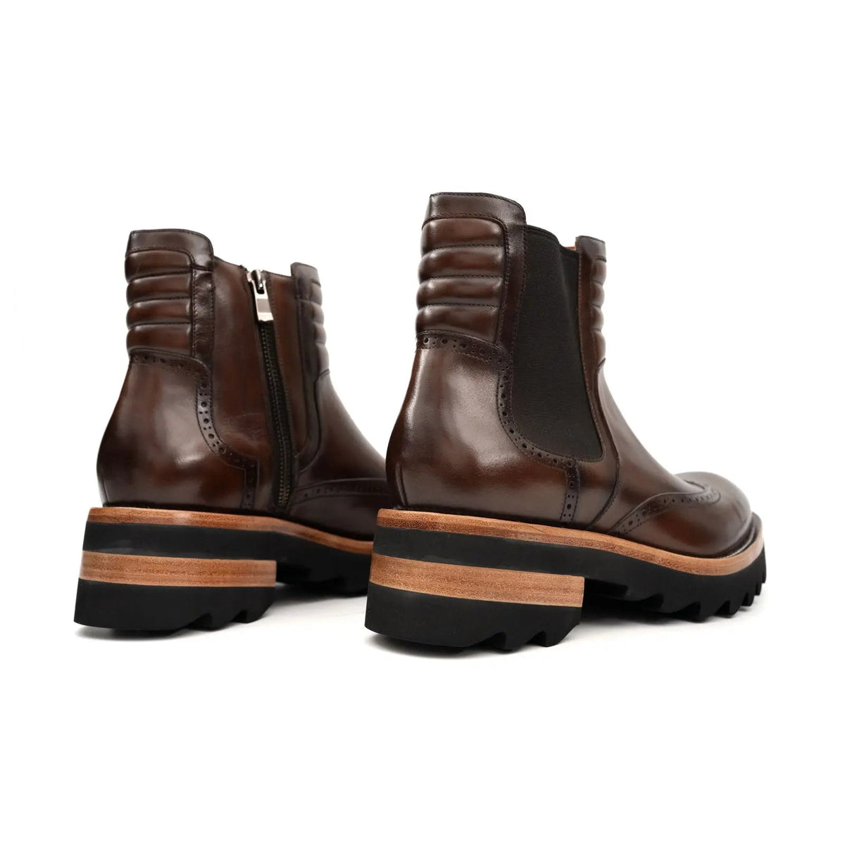 Dark Brown Lug Sole Wingtip Chelsea Ankle Boot