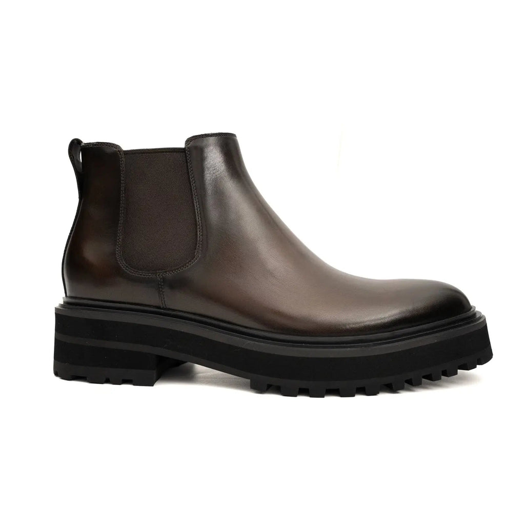 Dark Brown Lug Sole Chelsea Ankle Boot with Rounded Toe