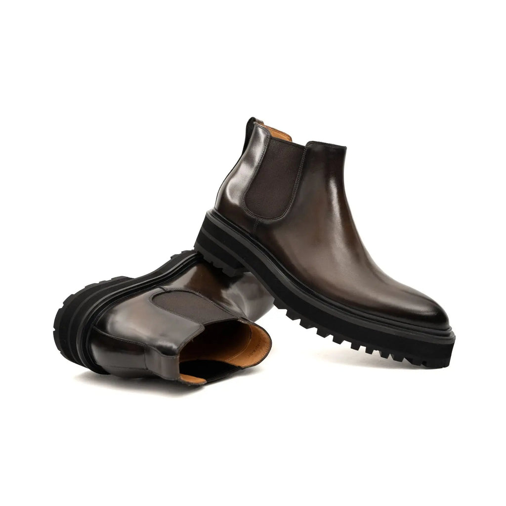 Dark Brown Lug Sole Chelsea Ankle Boot with Rounded Toe
