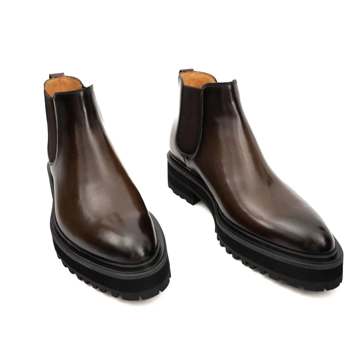Dark Brown Lug Sole Chelsea Ankle Boot with Rounded Toe
