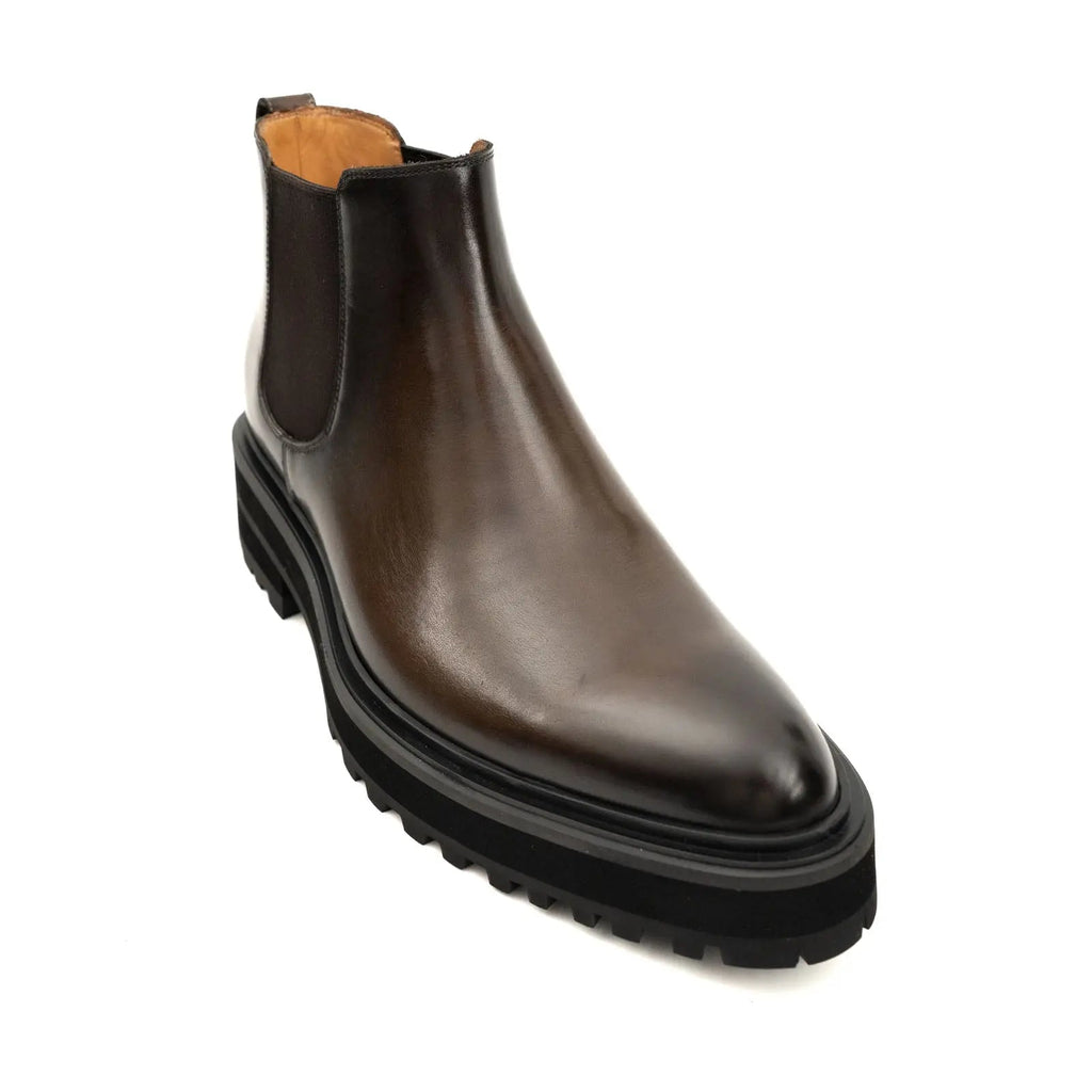 Dark Brown Lug Sole Chelsea Ankle Boot with Rounded Toe