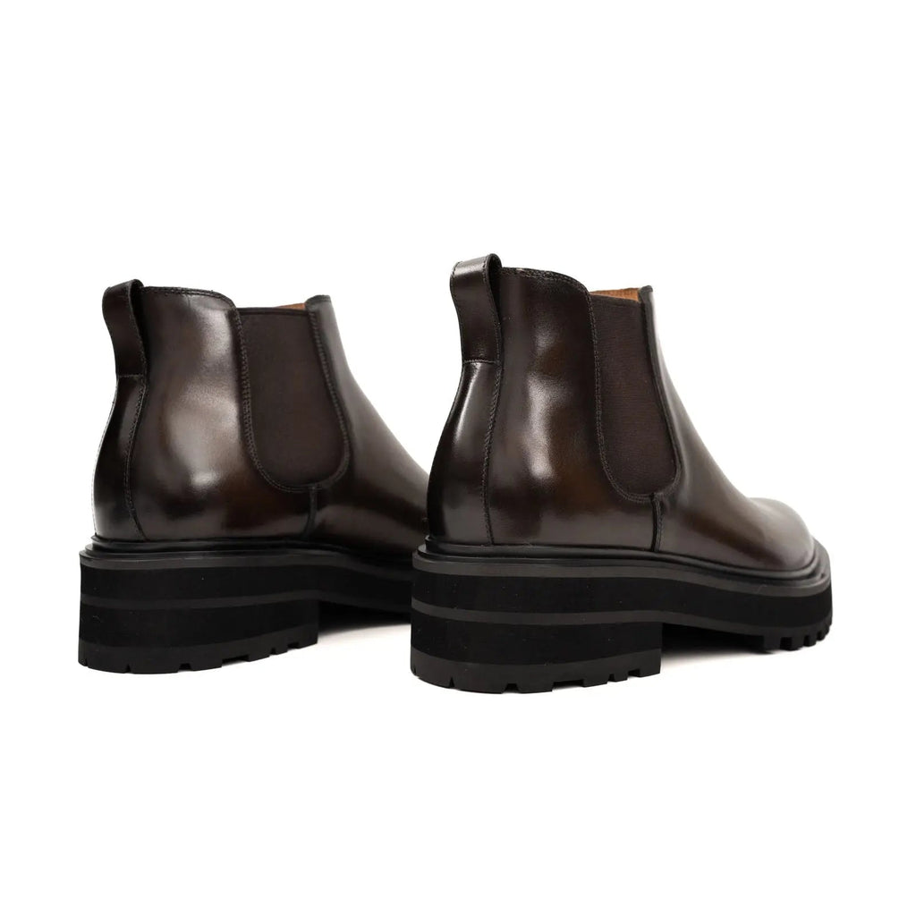 Dark Brown Lug Sole Chelsea Ankle Boot with Rounded Toe