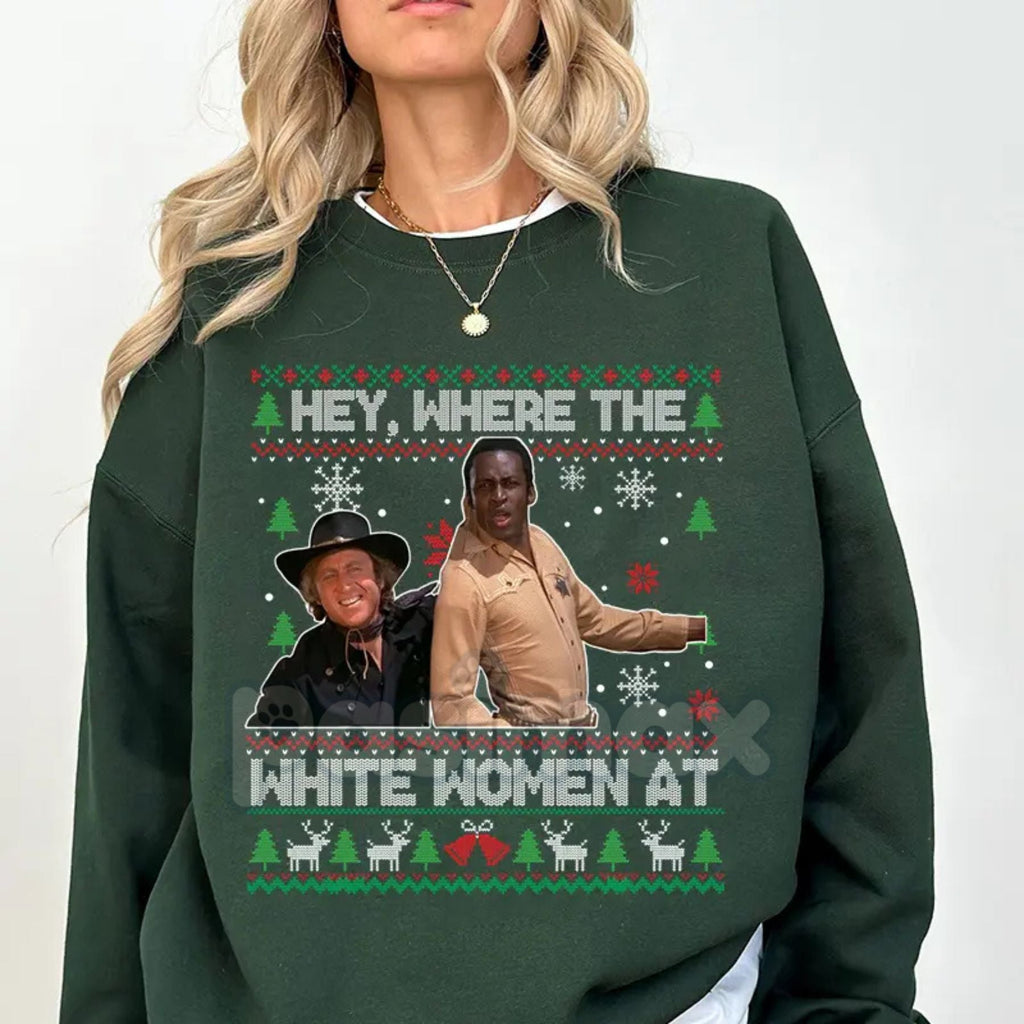 "Excuse Me While I Whip This Out" Ugly Christmas Sweater | Blazing Saddles Movie Quote Jumper | Western Comedy Holiday Shirt