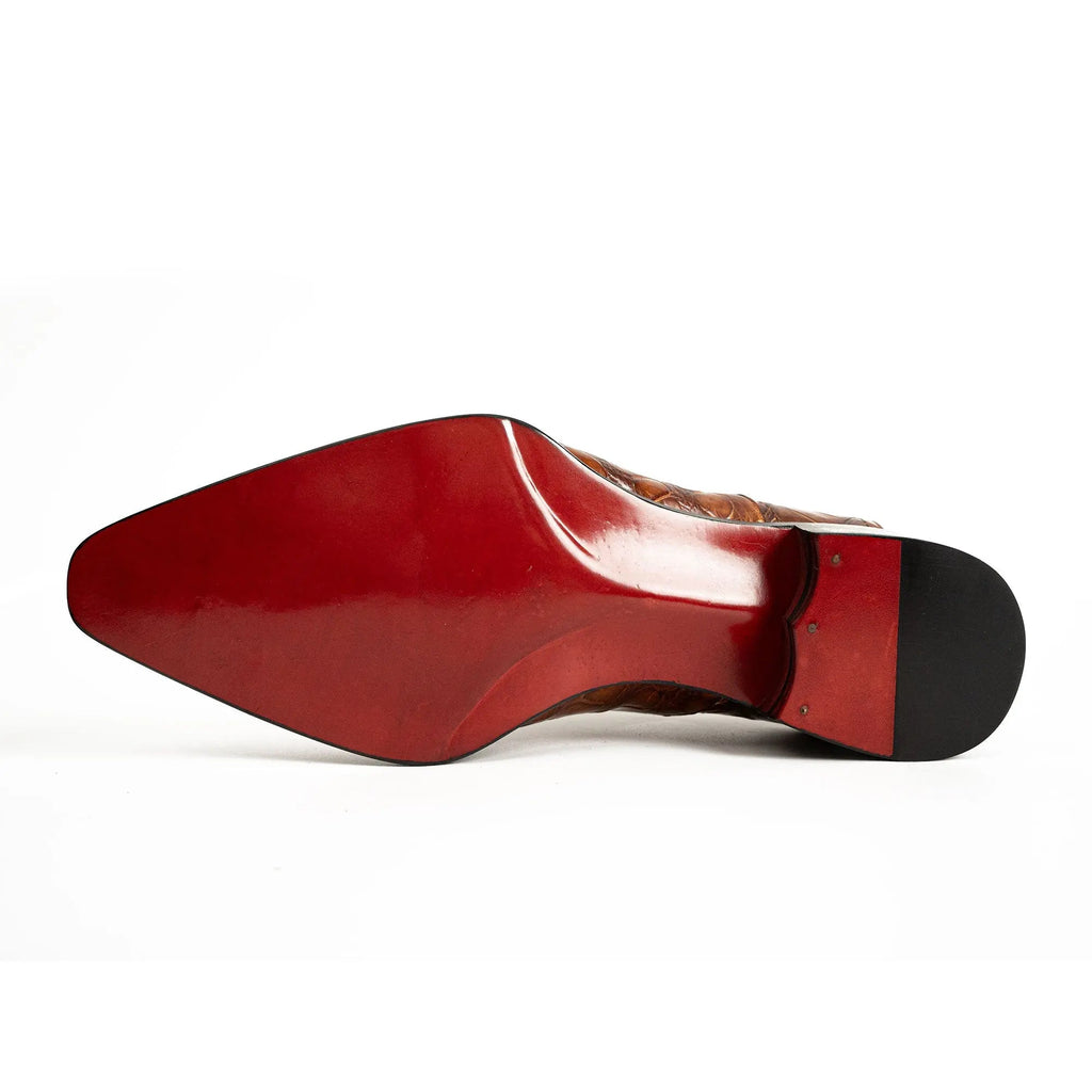 Golden Brown Square-Toe Oxford Shoes with Scale-Pattern Texture