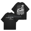 "Faith Over Fear" Freedom American Flag T-Shirt - We Wear Red On October Statement Tee, Patriotic Apparel