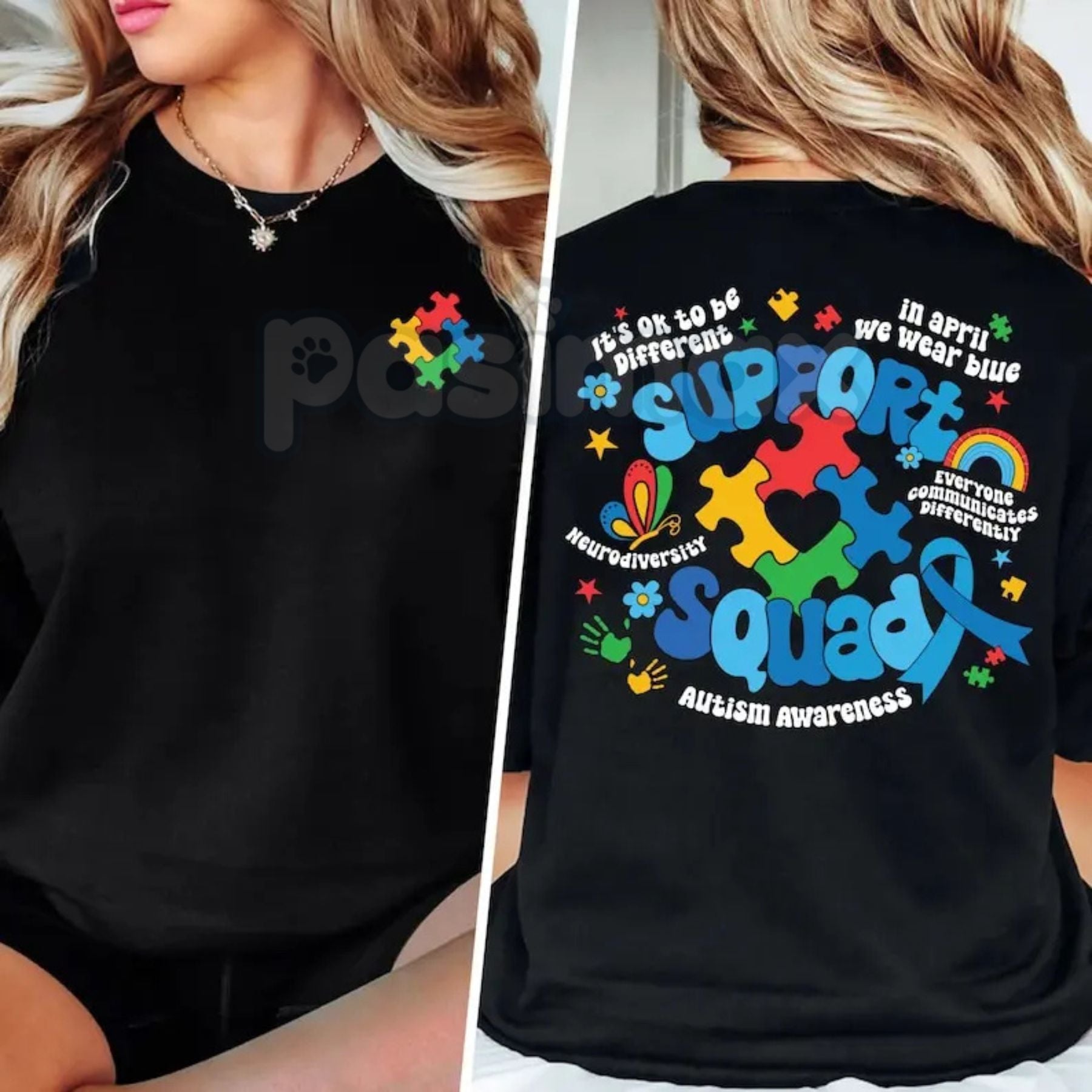 "Family Autism Support Squad" Inclusion T-Shirt – Neurodiversity Awareness Graphic Tee, Premium 100% Cotton Autism Mom Top, Soft Lived-In Heavyweight Squad Member Shirt, Made in USA