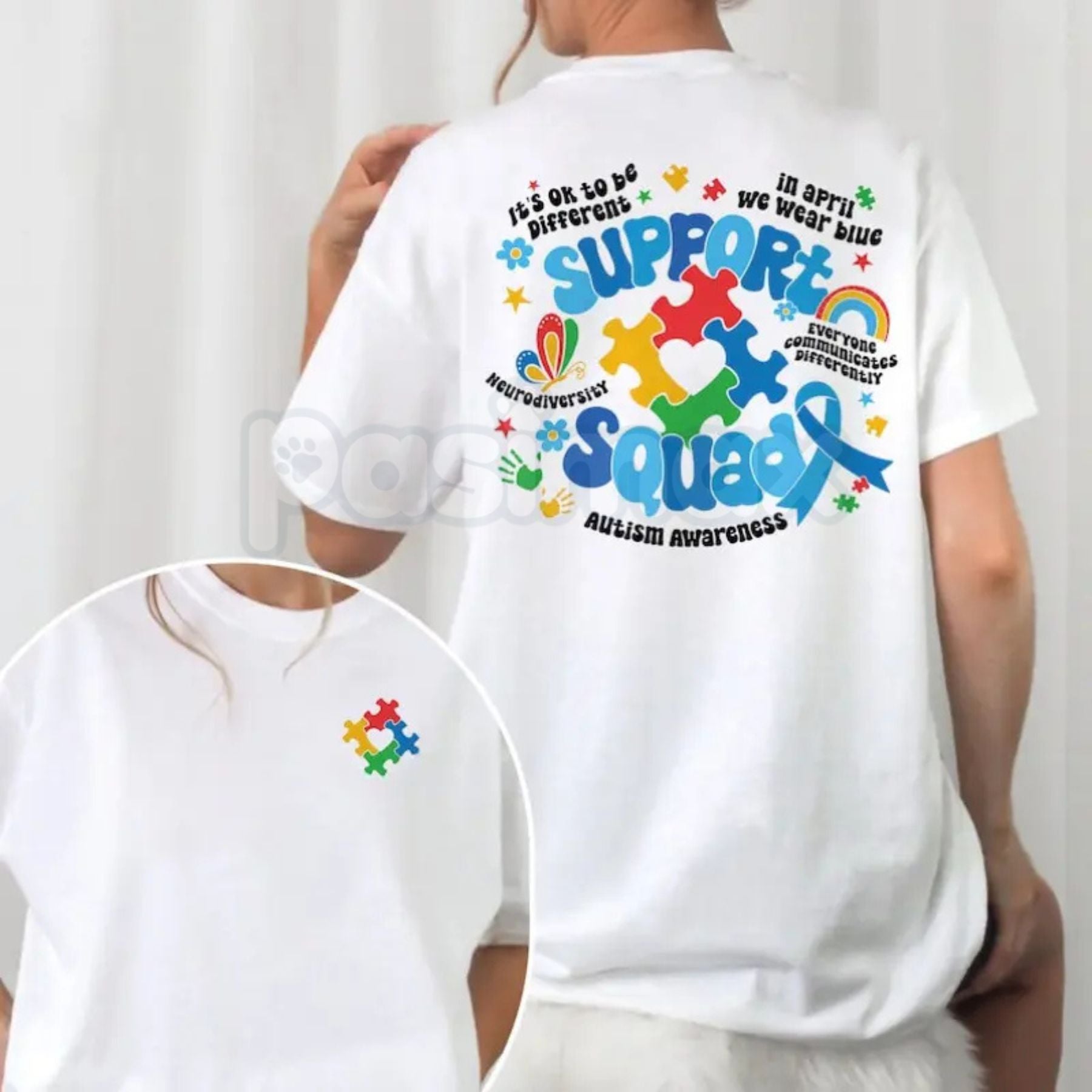 "Family Autism Support Squad" Inclusion T-Shirt – Neurodiversity Awareness Graphic Tee, Premium 100% Cotton Autism Mom Top, Soft Lived-In Heavyweight Squad Member Shirt, Made in USA