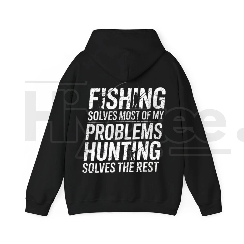 "Fishing Solves Most of My Problems" Hoodie – Funny Back Printed Hunter & Fisherman Gift, Men’s Outdoor Pullover