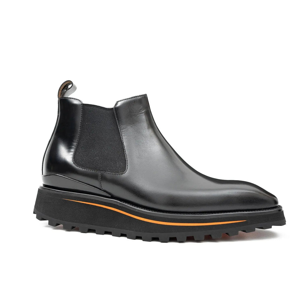 Black Plain-Toe Chelsea Boots with Pull Tab