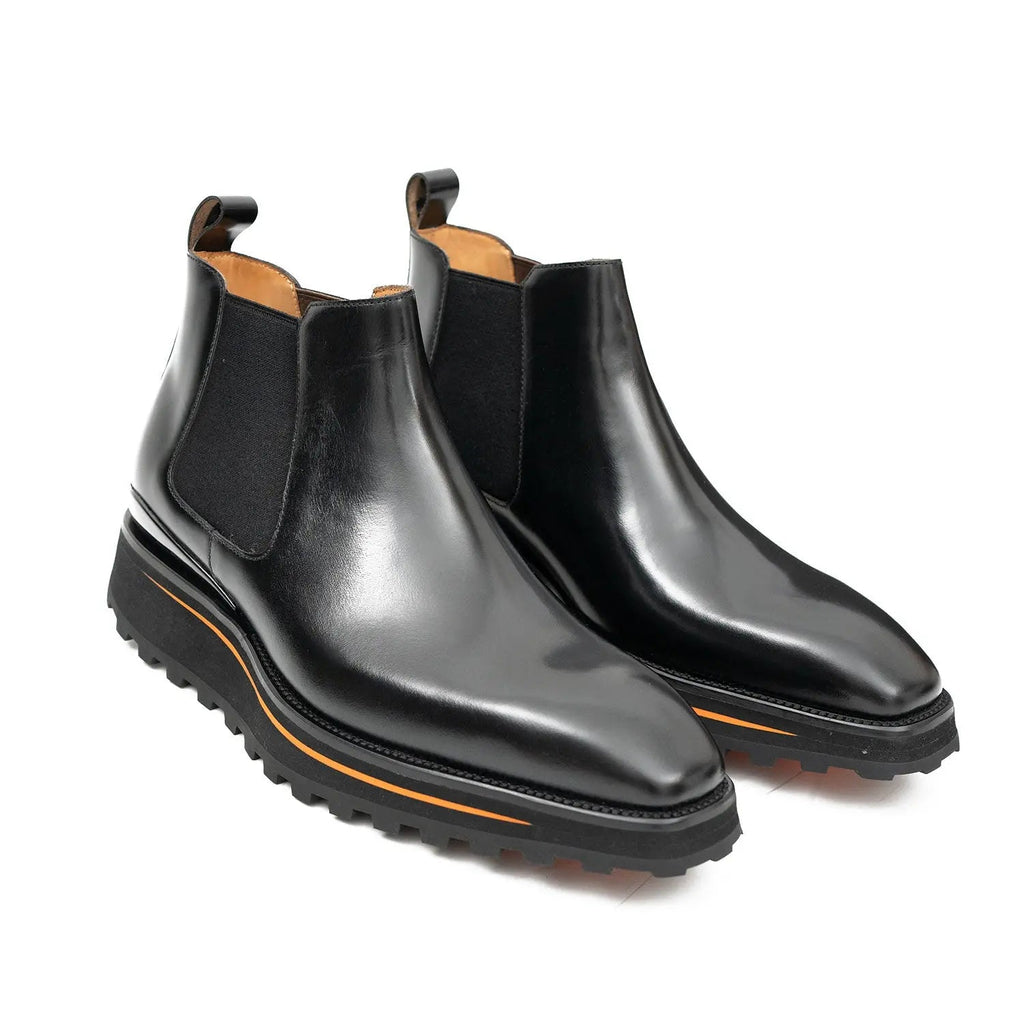 Black Plain-Toe Chelsea Boots with Pull Tab