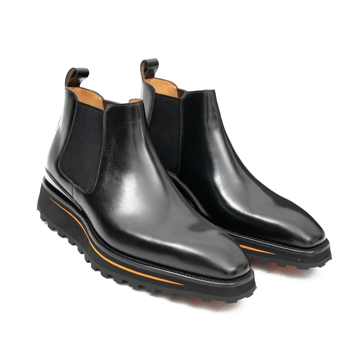 Black Plain-Toe Chelsea Boots with Pull Tab