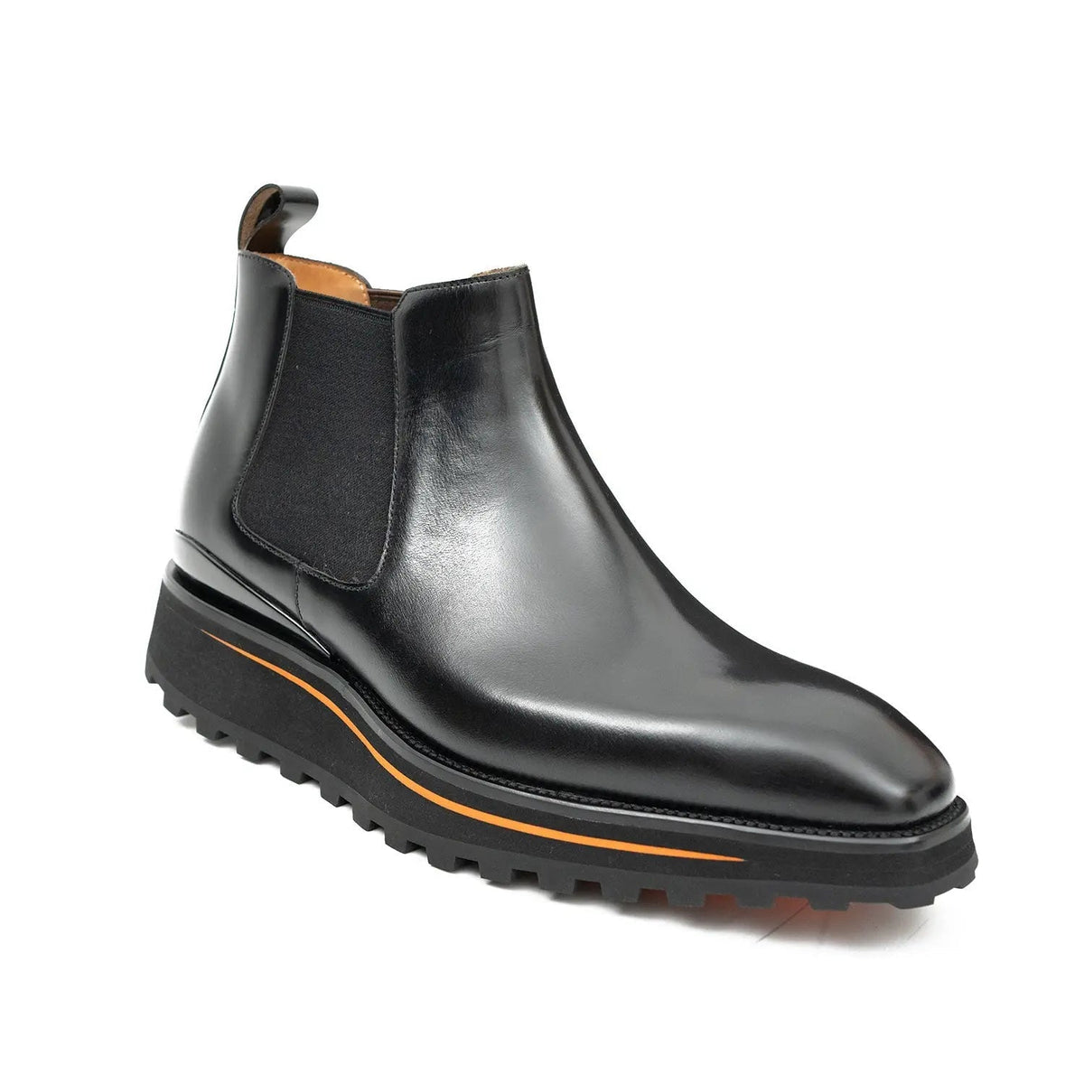 Black Plain-Toe Chelsea Boots with Pull Tab