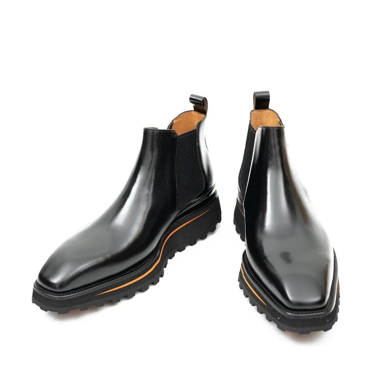 Black Plain-Toe Chelsea Boots with Pull Tab