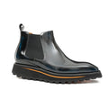 Dark Blue-Black Plain-Toe Chelsea Boots with Pull Tab