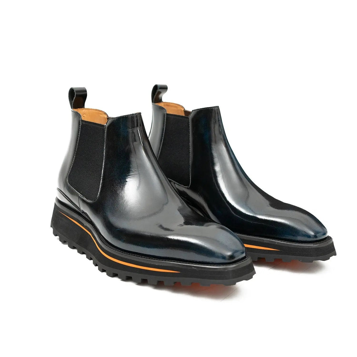 Dark Blue-Black Plain-Toe Chelsea Boots with Pull Tab