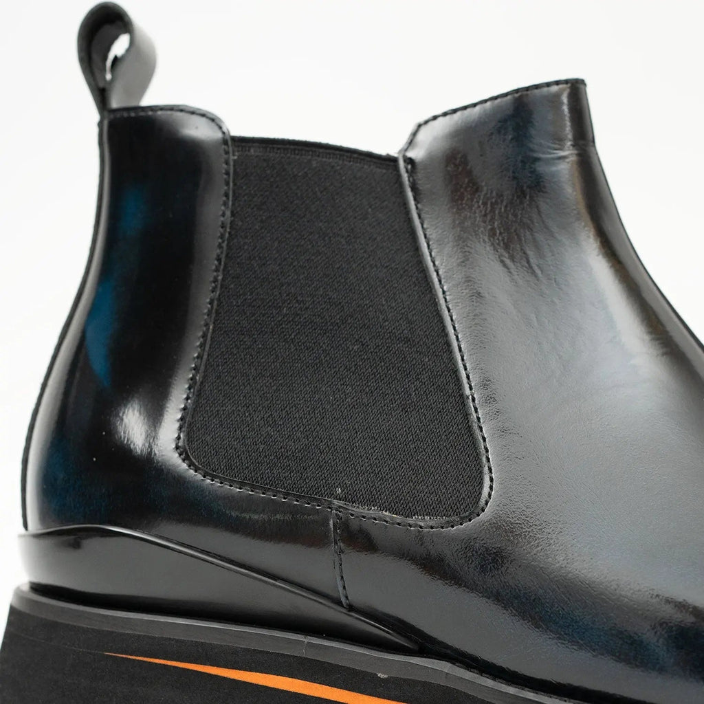Dark Blue-Black Plain-Toe Chelsea Boots with Pull Tab