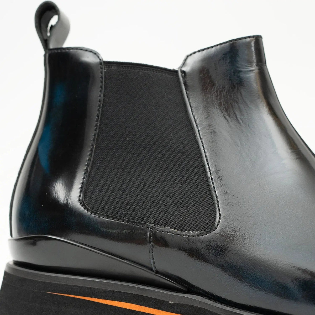 Dark Blue-Black Plain-Toe Chelsea Boots with Pull Tab