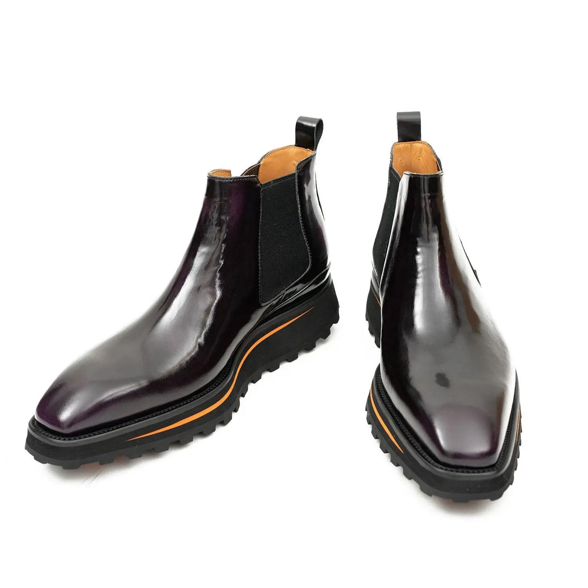 Very Dark Burgundy-Purple Plain-Toe Chelsea Boots with Pull Tab