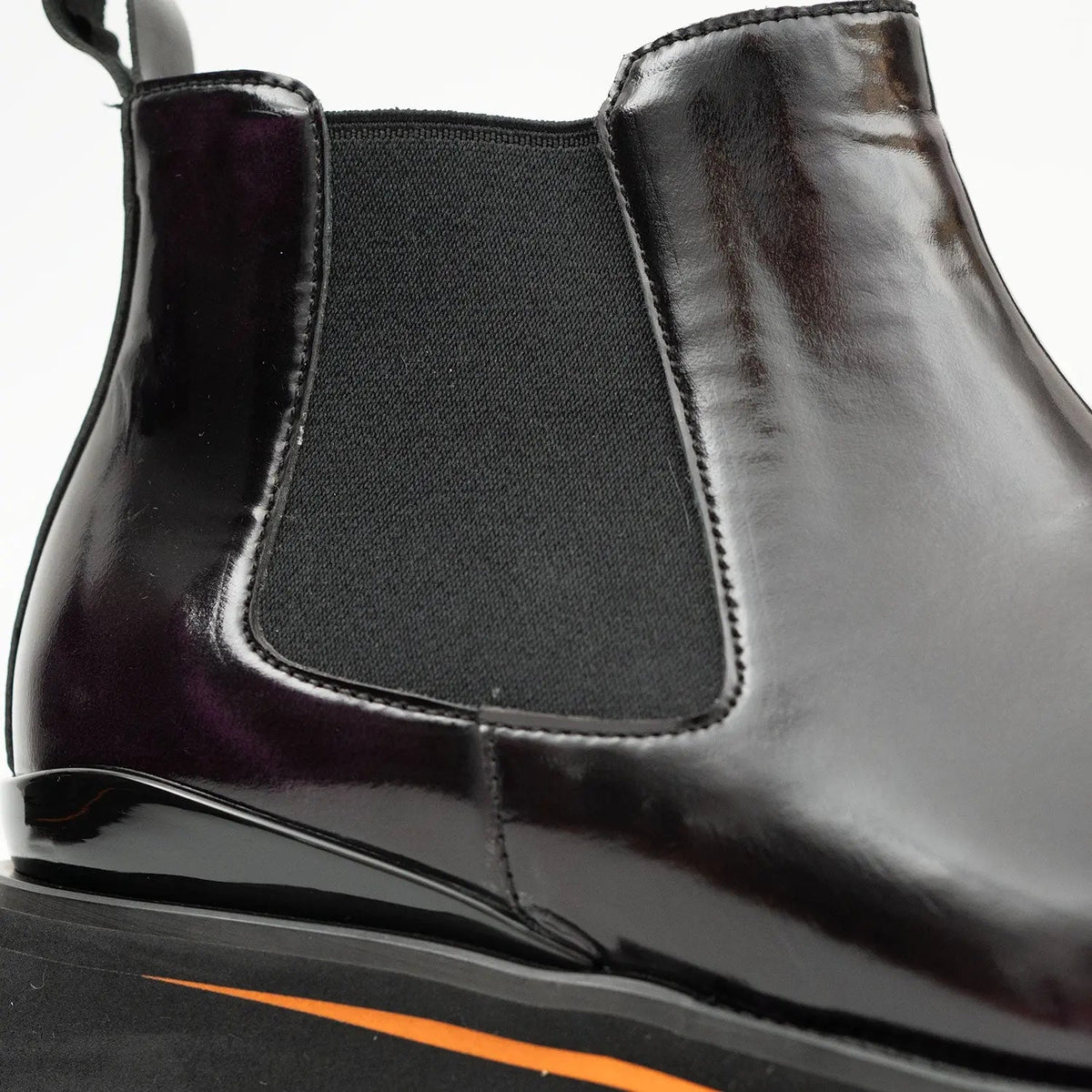 Very Dark Burgundy-Purple Plain-Toe Chelsea Boots with Pull Tab